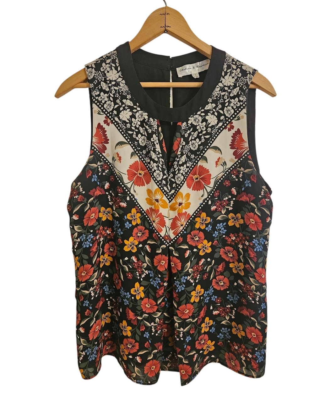 Chelsea & Theodore Sleeveless Multiprint Floral Blouse Sz L